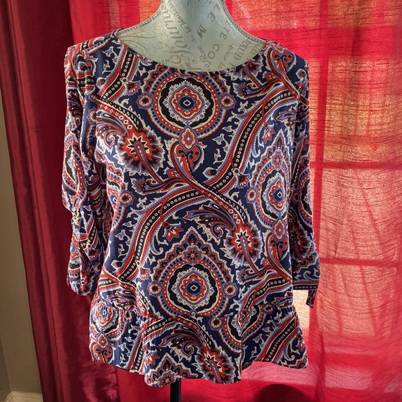 NWOT Women’s Red multicolor blouse by Michael Kors. Size XS. - Picture 2 of 10